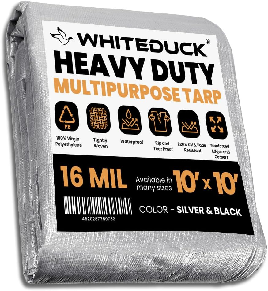 WHITEDUCK Super Heavy Duty Poly Tarp Cover 16 Mil with Grommets and Reinforced Edges (Blue - 16 Mil, 12' x 20')
