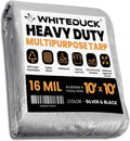 WHITEDUCK Super Heavy Duty Poly Tarp Cover 16 Mil with Grommets and Reinforced Edges (Silver Black- 16 Mil, 10' x 10')