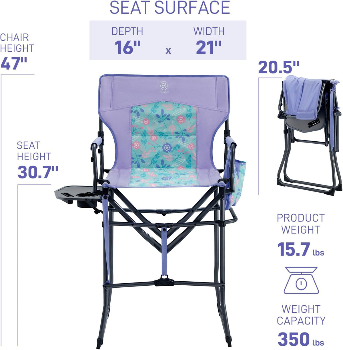 EVER ADVANCED Portable 30.7" Seat Height Tall Camping Directors Chair