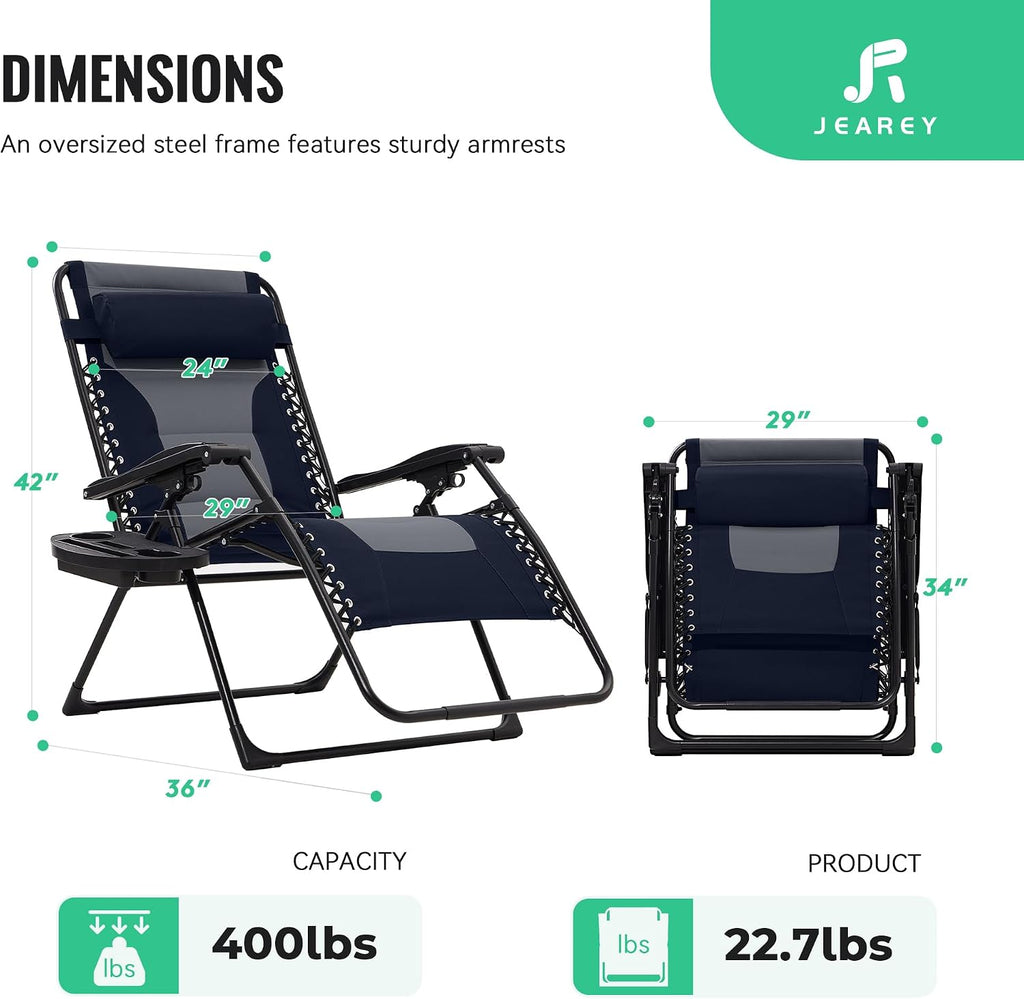 JEAREY Zero Gravity Chair, Oversized Padded Recliner - Navy/Gray