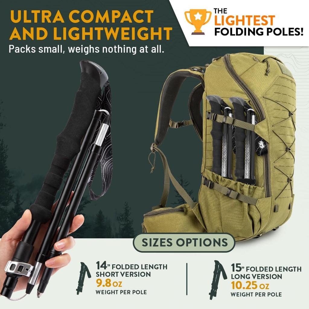 Premium Foldable Hiking Poles by USA Brand - Adjustable, Lightweight Trekking Poles Made of Aircraft Aluminum, Metal Locks Cork EVA Grips