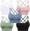 Women's Cross Back Sport Bras, Padded Strappy Seamless Low Impact 3-5 Pack