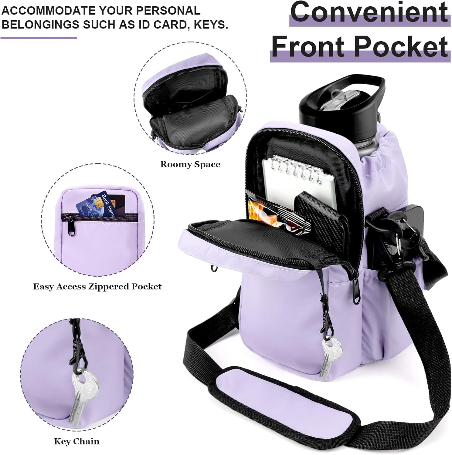 Water Bottle Holder with Strap, 32/40oz Insulation Water Bottle Carrier Bag with Phone Pocket, Water Bottle Sling Bag Crossbody Water Bottle Holder for Hiking Walking