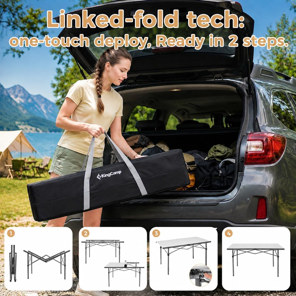 KingCamp Large 53.5" Folding Camping Table, 265 LBS Heavy Duty Table