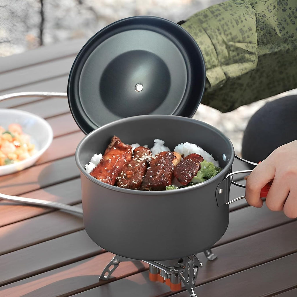 7Pcs Camping Pan Set - Backpack Cookware Pot and Pans Set, Survival Cooking Kit for Hiking, Picnic
