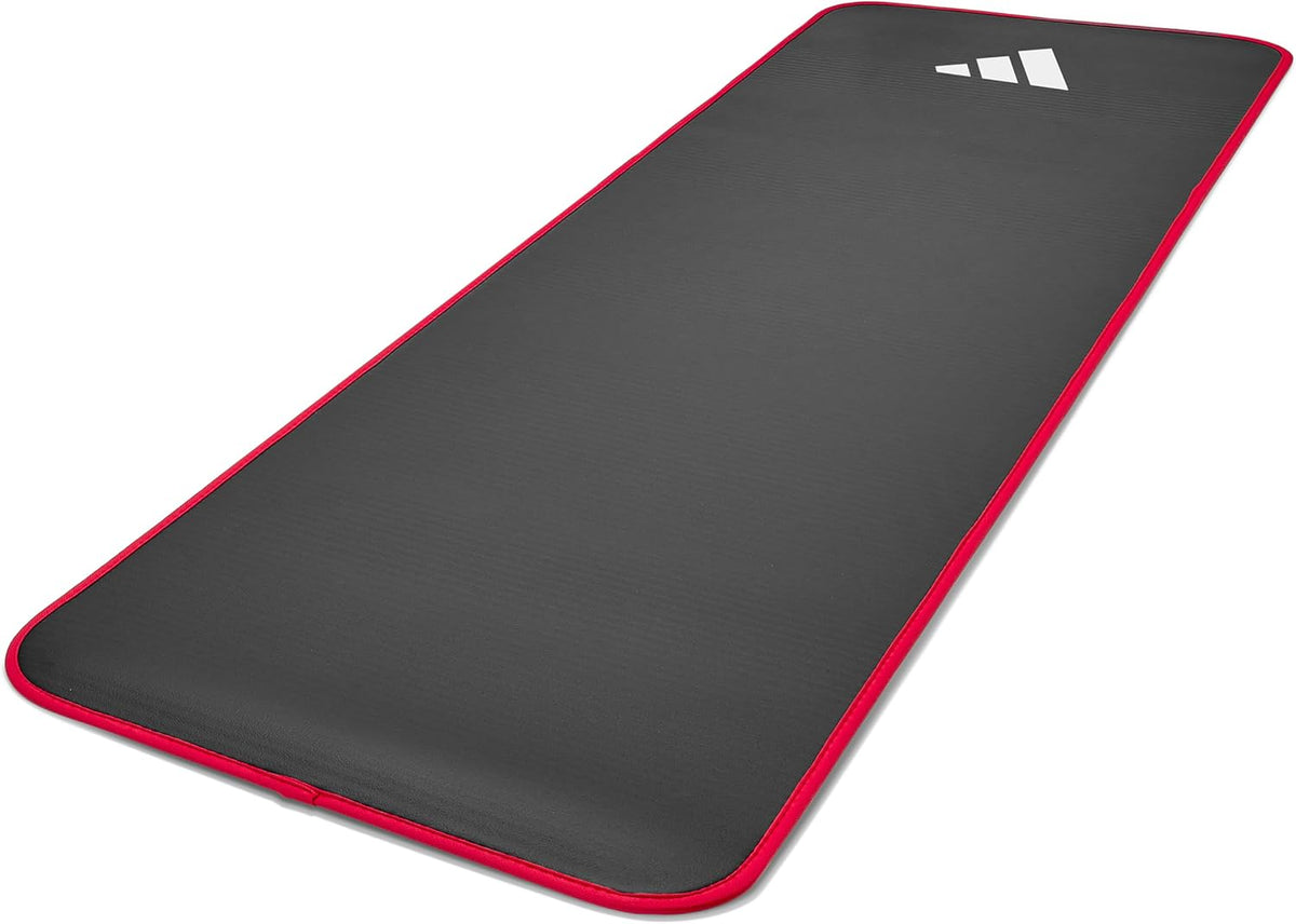 adidas 10mm Extra Thick Training Mat with Carrying Strap and Non-Slip Textured Base - Cushioned Workout Mat for Home Gym, Floor Workouts, and Intense Exercises - Portable and Durable