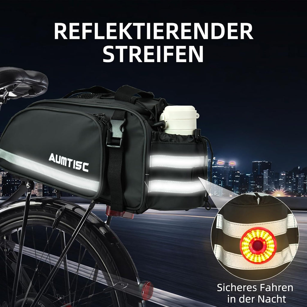 AUMTISC Rear Rack Bag, 14L Waterproof Bike Bags for Bicycles Rear Rack, Ebike Trunk Panniers Bag with Rain Cover, Cycling Seat Cargo Rack Bag with Reflective Strip for Commuter Travel Outdoor
