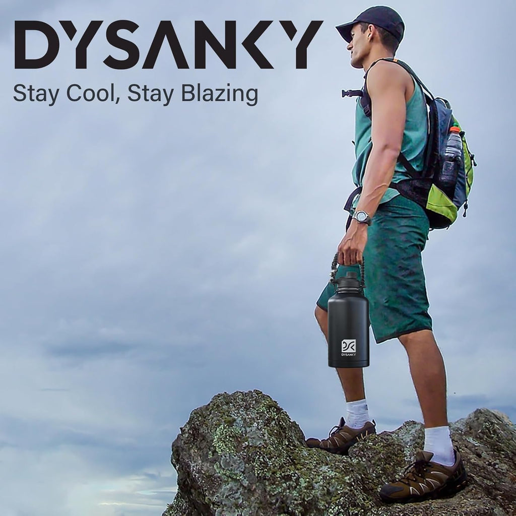 DYSANKY Insulated Water Bottle w/Straw Lid & Portable Carrier Bag, 64oz