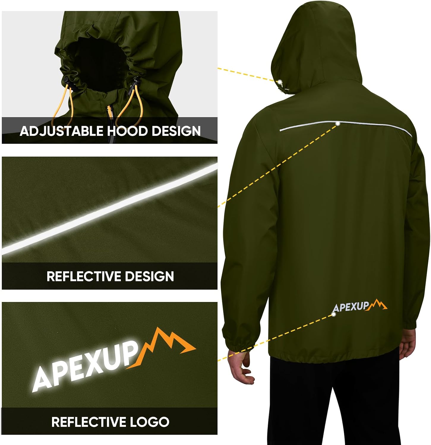 APEXUP Packable Rain Jacket Men Waterproof Lightweight Raincoat with Hood