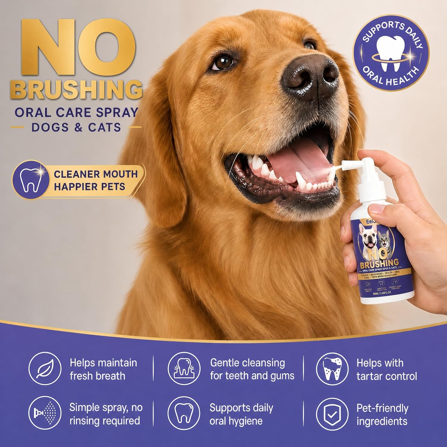 Pet Dental Spray for Dogs & Cats, Pet Oral Care Spray - Dog Teeth Cleaning