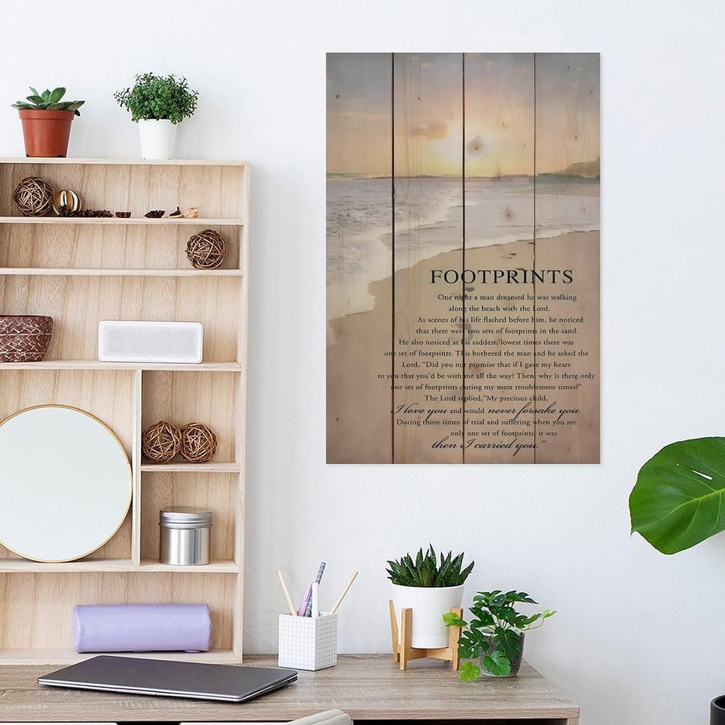 Footprints in the Sand Religious Canvas Wall Art Posters, Inspirational Beach Sunset Poem Print Poster (Unframed 20x30inch, Footprints(1))