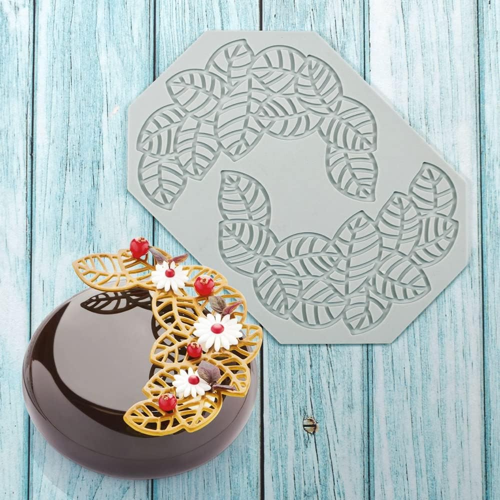 Hollow Leaf Silicone Molds Lover Heart Chocolate Molds Geometry 3D Silicone Mould Chocolate Candy Leaf Mold Sugar Craft Cake Decoration Cupcake Top (H_Leaf_8.12 * 5.68 * 0.12inch)