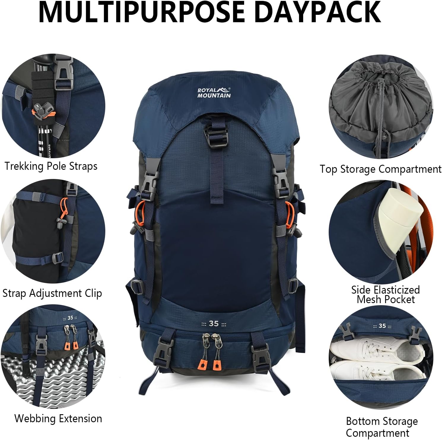 Hiking Backpack for Women Men,30+5L Waterproof Camping Backpacking Backpack