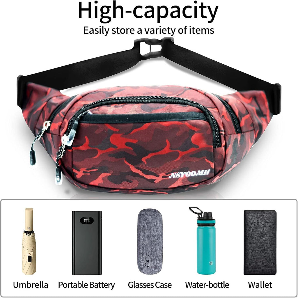 Large Fanny Pack for Men Women NSYOOMH, Crossbody Waist Bag 5-Zipper Pocket