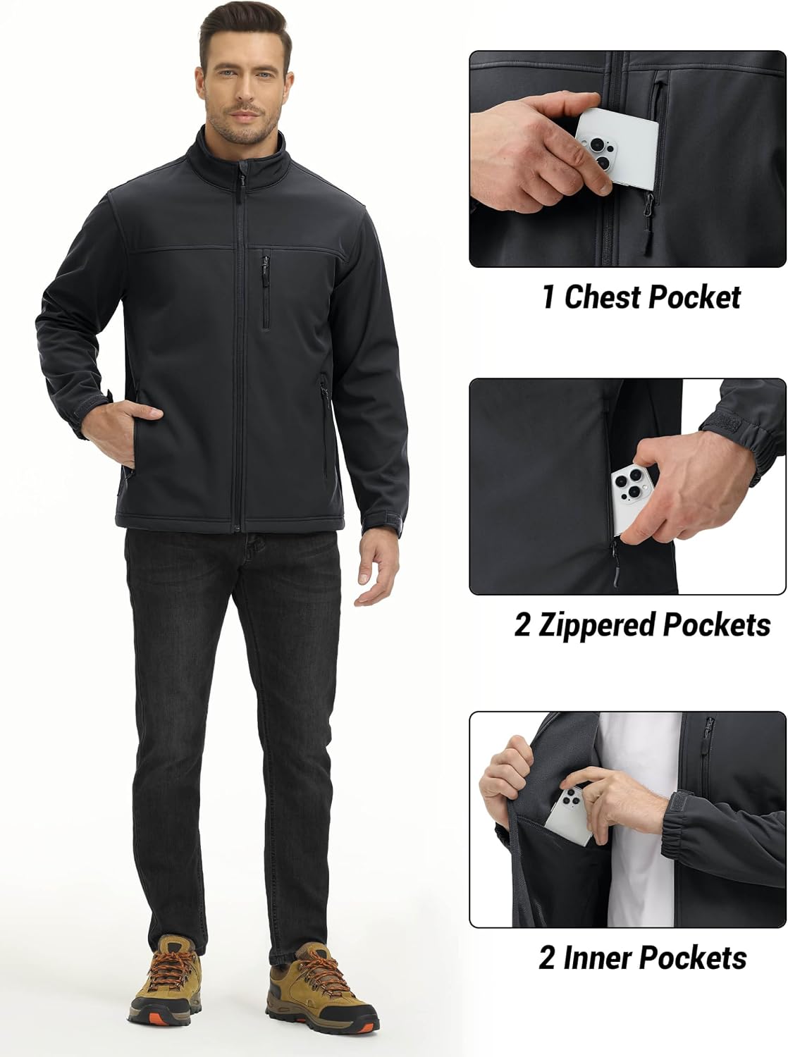 TACVASEN Mens Lightweight Softshell Jacket Fleece Waterproof Windbreaker