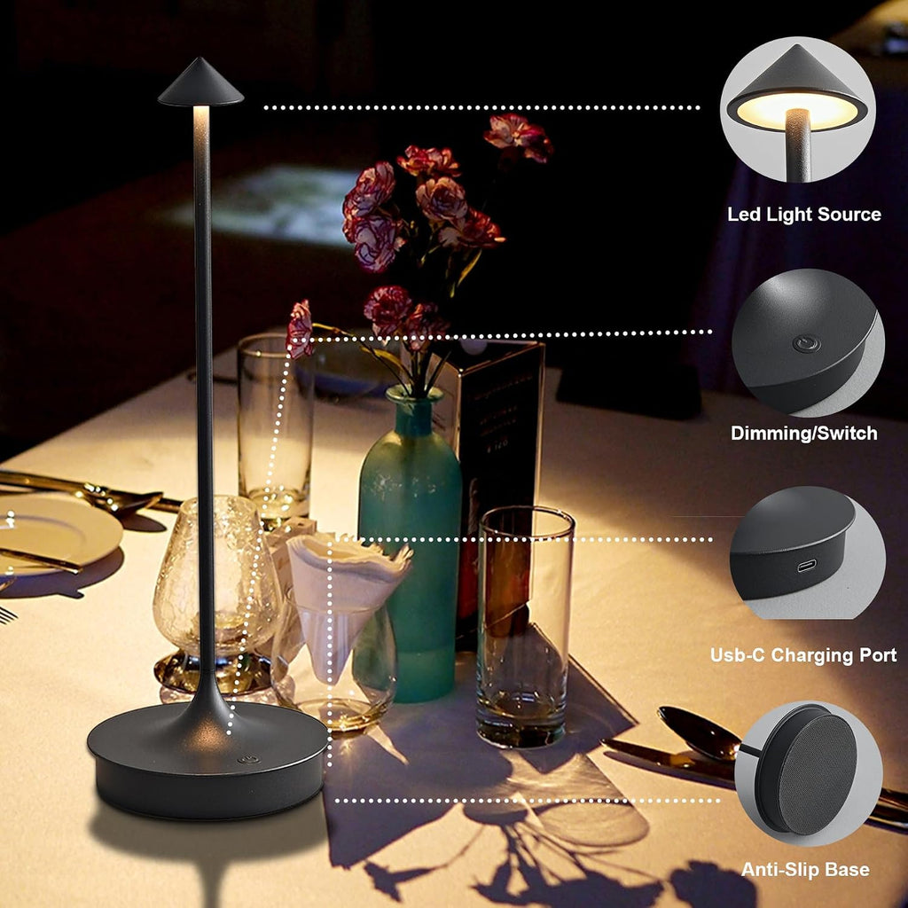 Cordless Table Lamps Rechargeable, Black 2PC