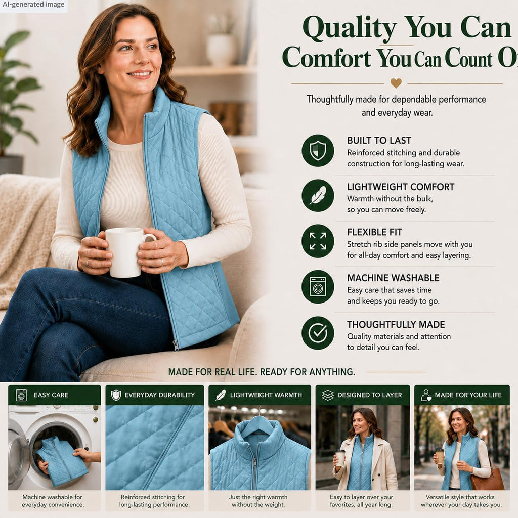 Bienzoe Womens Lightweight Quilted Vest: Warm Daily Layer