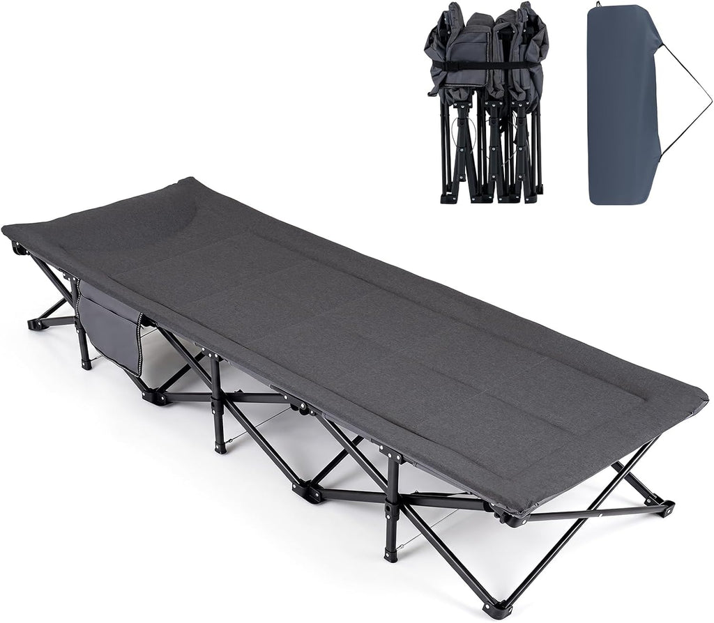 Goplus Camping Cot with Padded Pillow, Carry Bag, Max Load 600 lbs, Grey