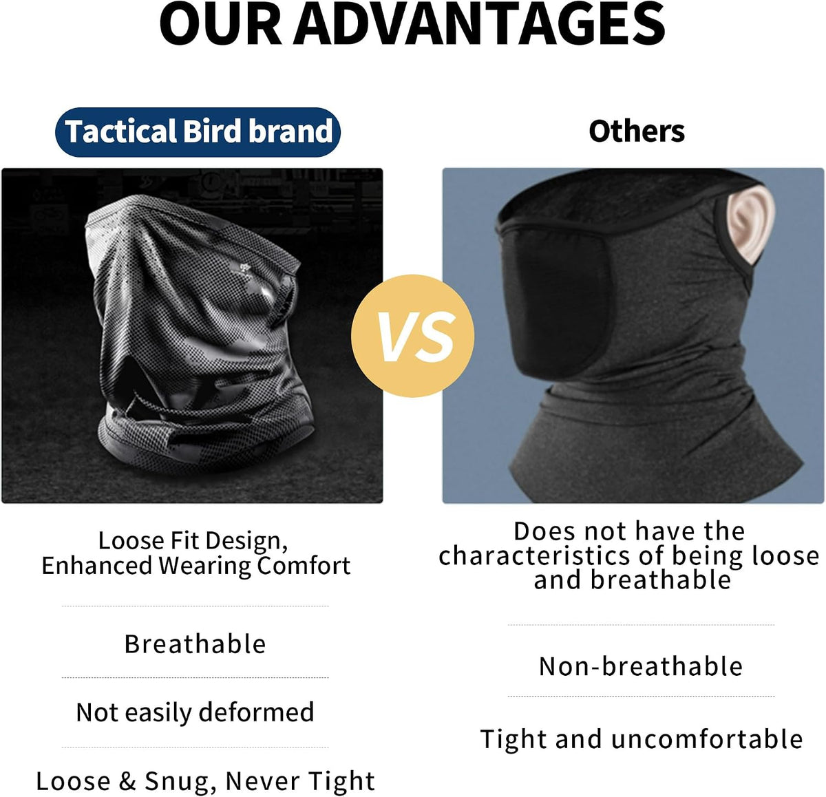 Men's Loose Fit Ear Loop Ice Silk Cooling Neck Gaiter, Anti-UV Sun Protection Face Cover with Breathable