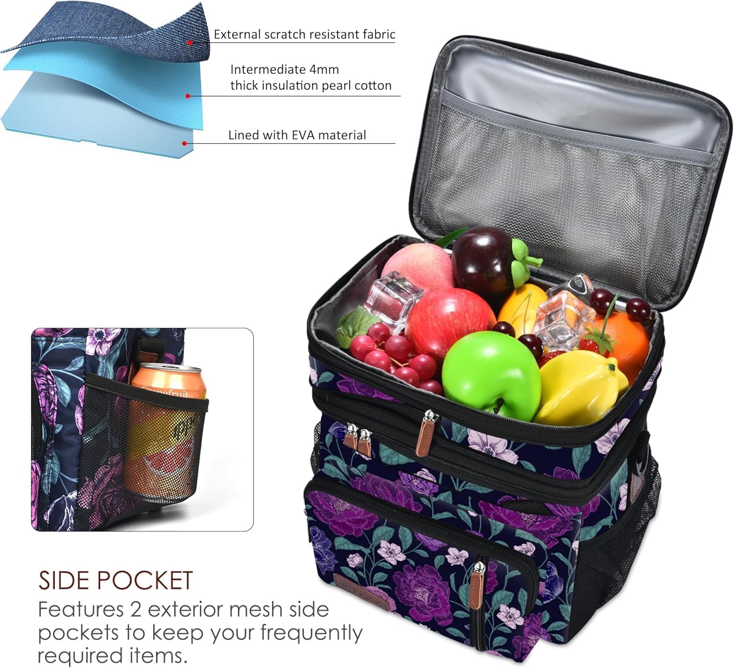 MIYCOO Lunch Bag for Women & Men, Expandable Double Deck Lunch Box, 15L