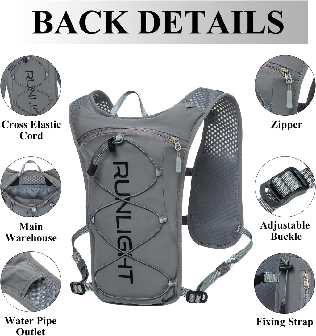 Runlight Running Vest for Women Men Lightweight Hydration Backpack Pack with 1.5L Water Bladder Bag Hydro Daypack for Hiking,Trail,Skiing,Camping,Cycling,Race,Marathon