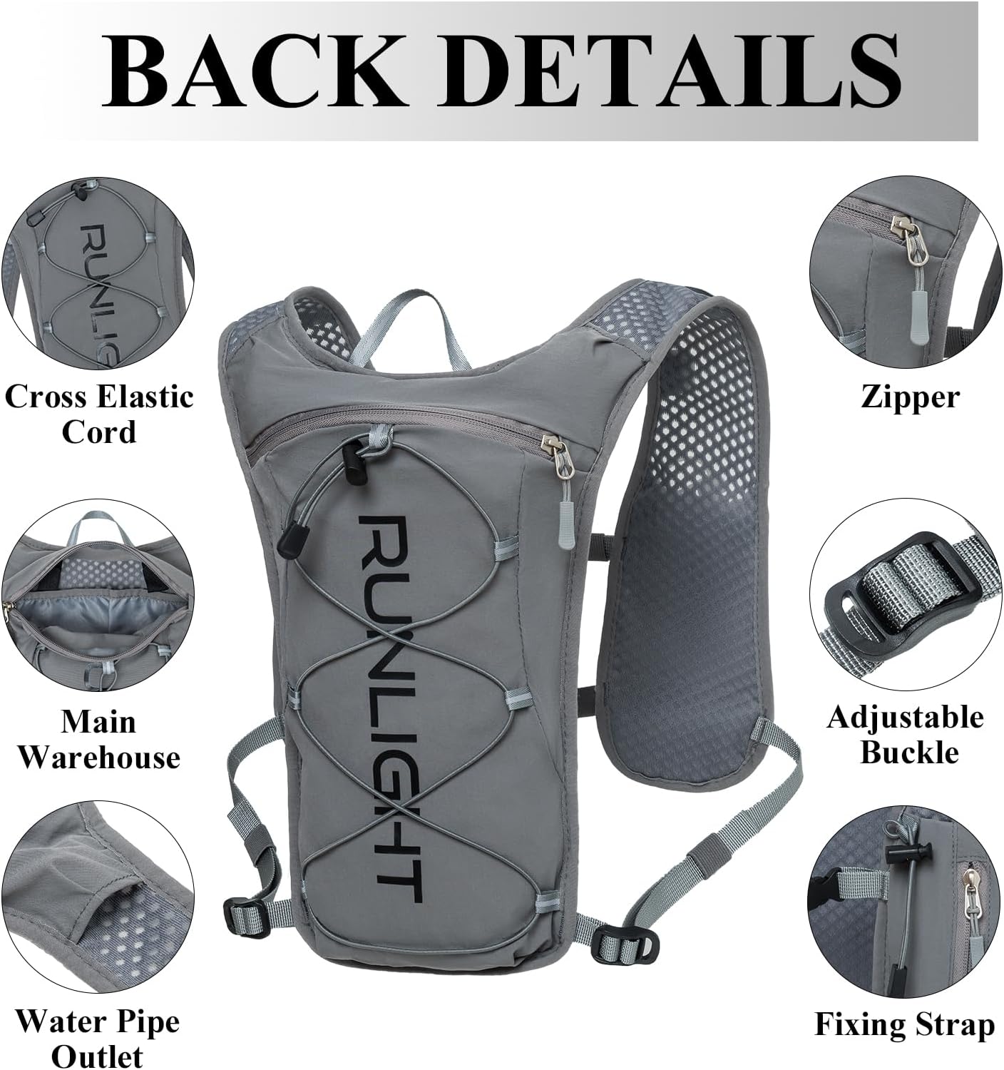 Runlight Running Vest for Women Men Lightweight Hydration Backpack Pack with 1.5L Water Bladder Bag Hydro Daypack for Hiking,Trail,Skiing,Camping,Cycling,Race,Marathon