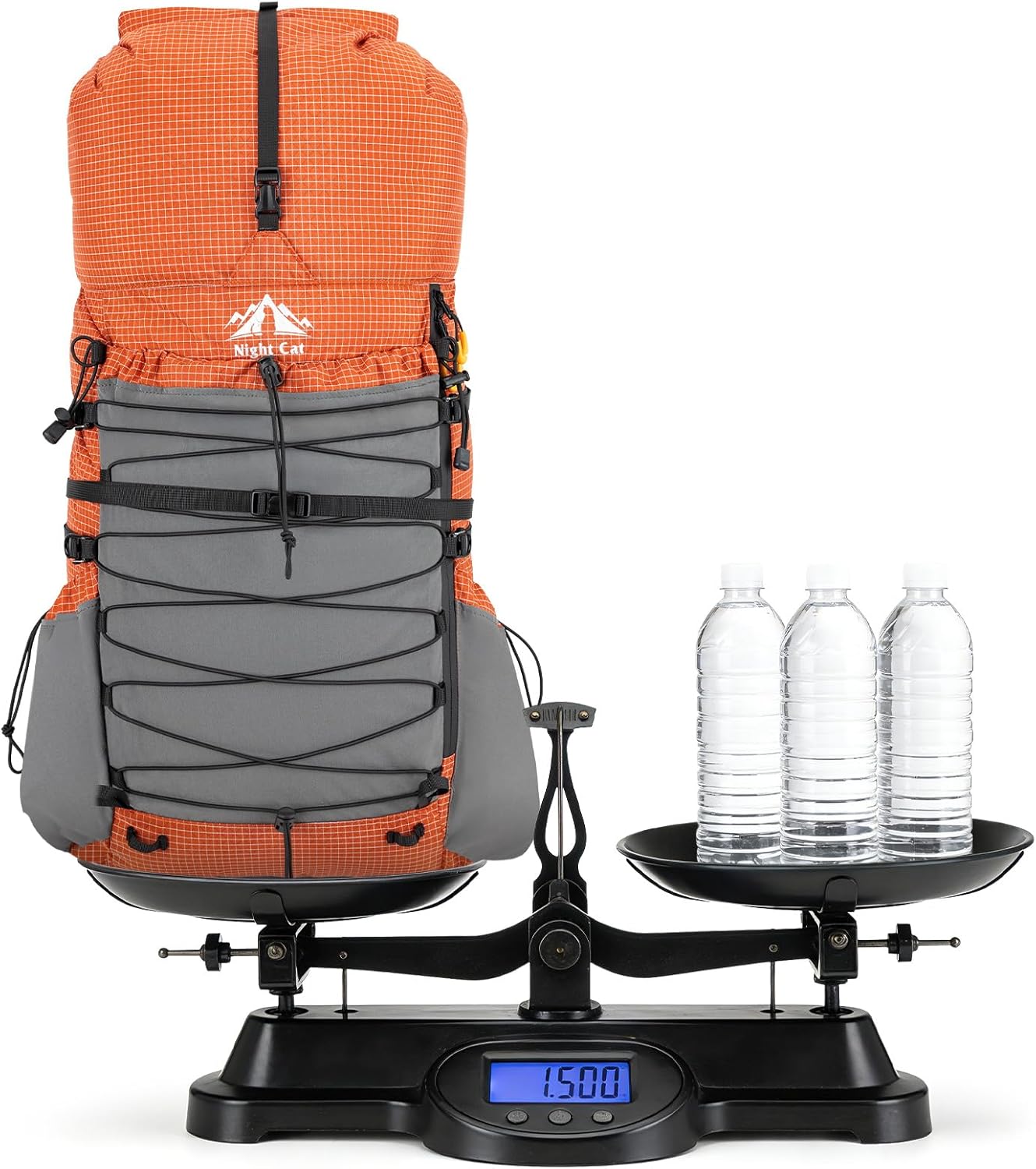 Night Cat Internal-frame Hiking Backpcack: 50L / 60L / 70L Roll Top Lightweight Travel Backpack with Rain Cover for Men Women Hiking Camping Backcpacking Orange Red