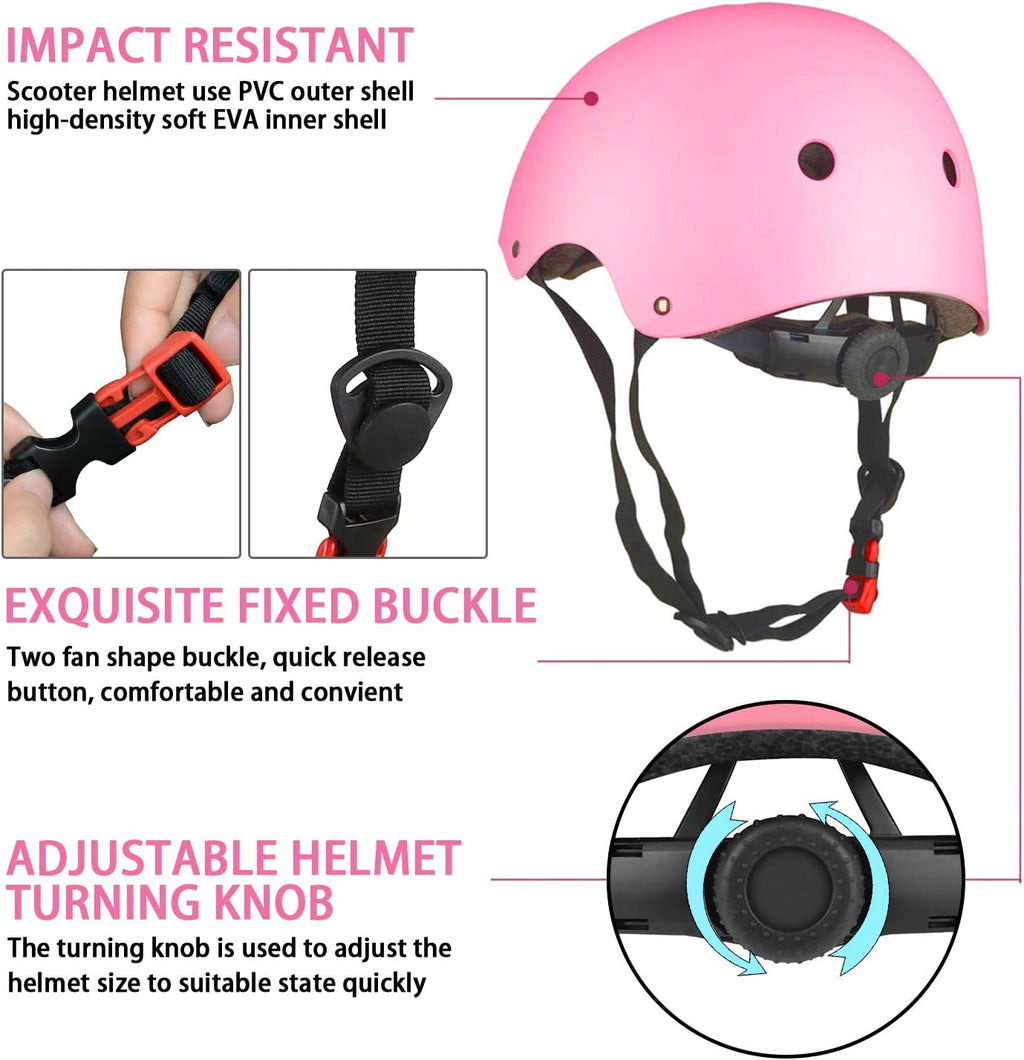 WayEee Kids Bike Helmet Set Knee Pads Adjustable Protective Gear, 3-14 Age