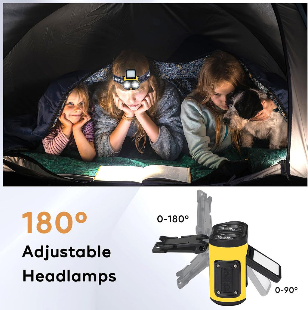 Foleto 2 Pack LED Hard Hat Light, 900LM Rechargeable Dimmable Clip on Cap Lights (Yellow)