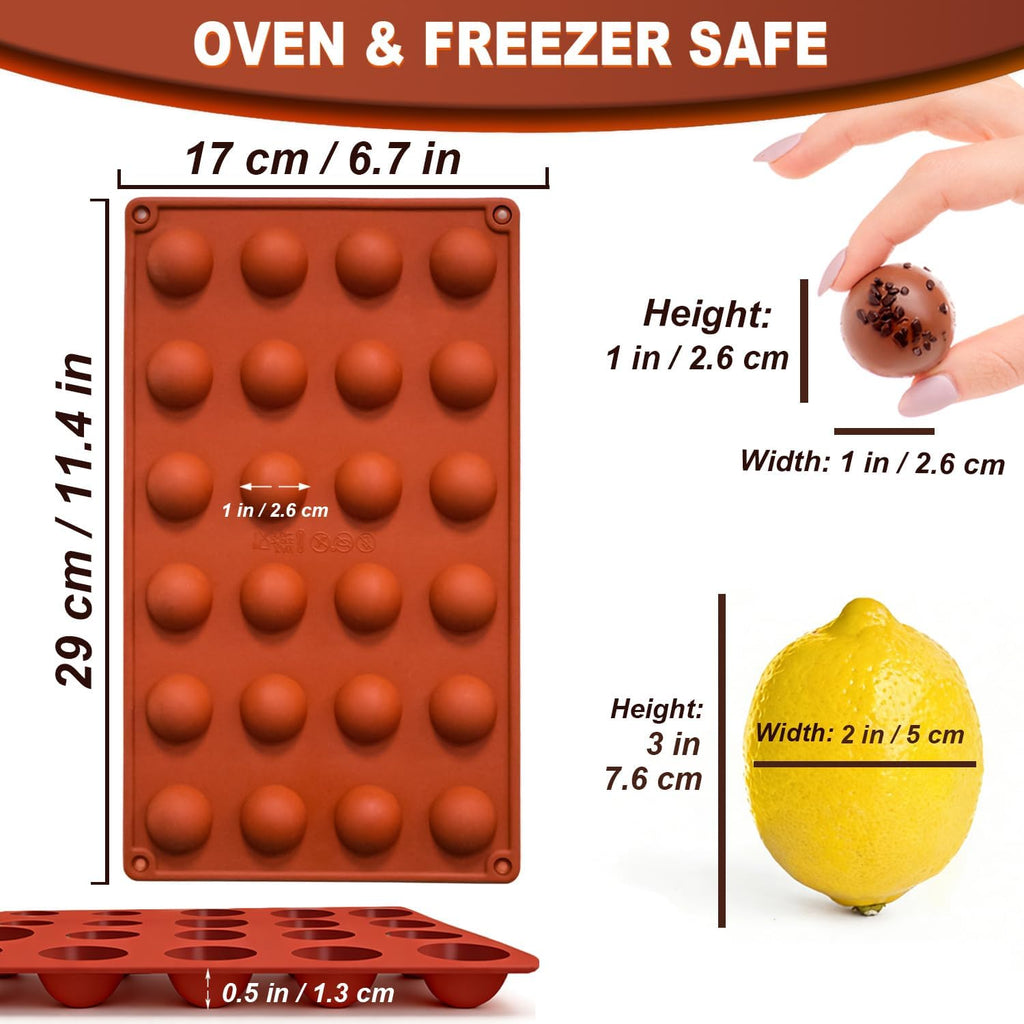 Lerykin Mini 24-Cavity Semi Sphere Silicone Molds Non-Stick, 2 Packs Half Sphere Silicone Baking Molds for Making Jelly, Chocolates and Cake