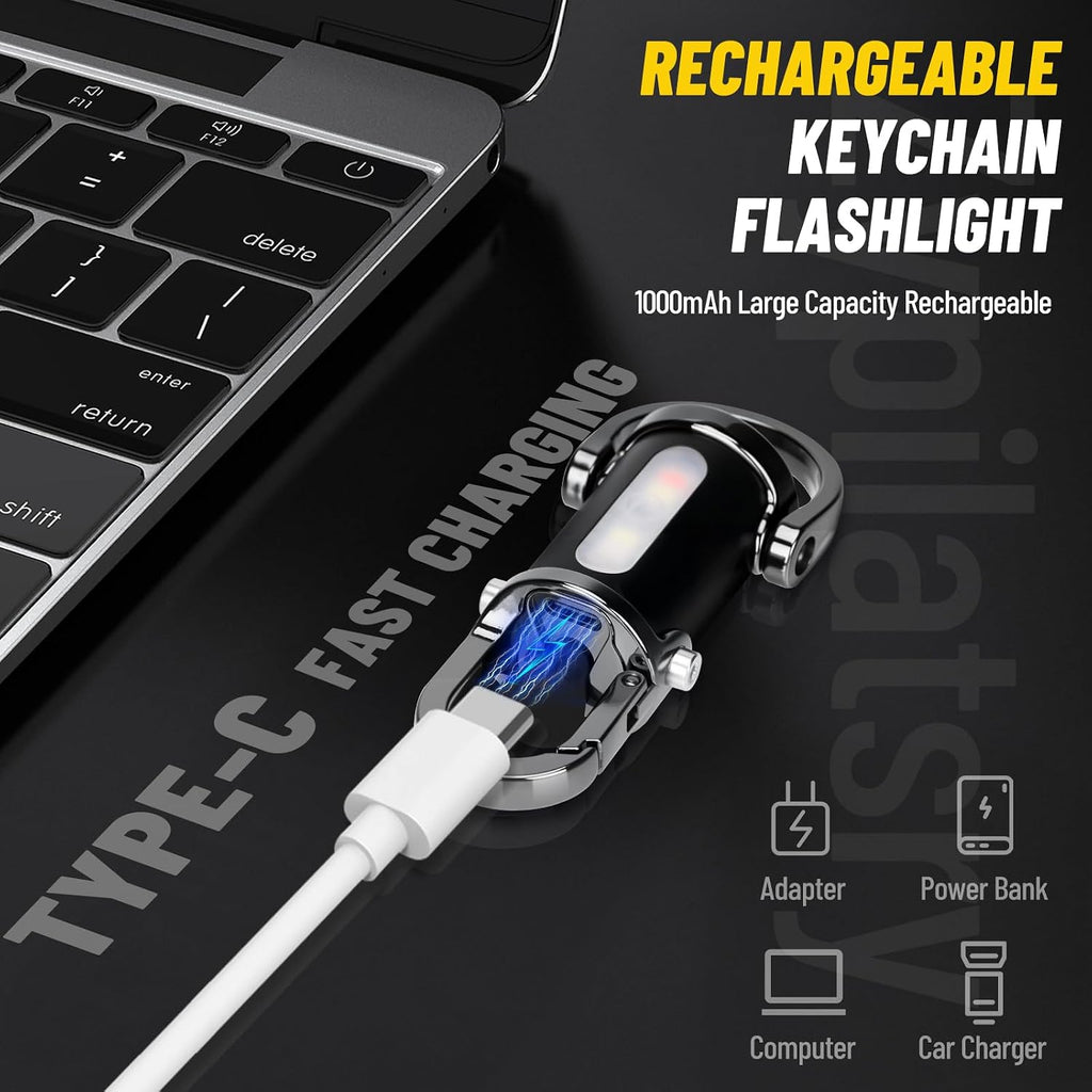 1200LM Super Bright Mini Led Flashlights USB Rechargeable Small Waterproof Keychain Flashlight Rescue, Camping-Black