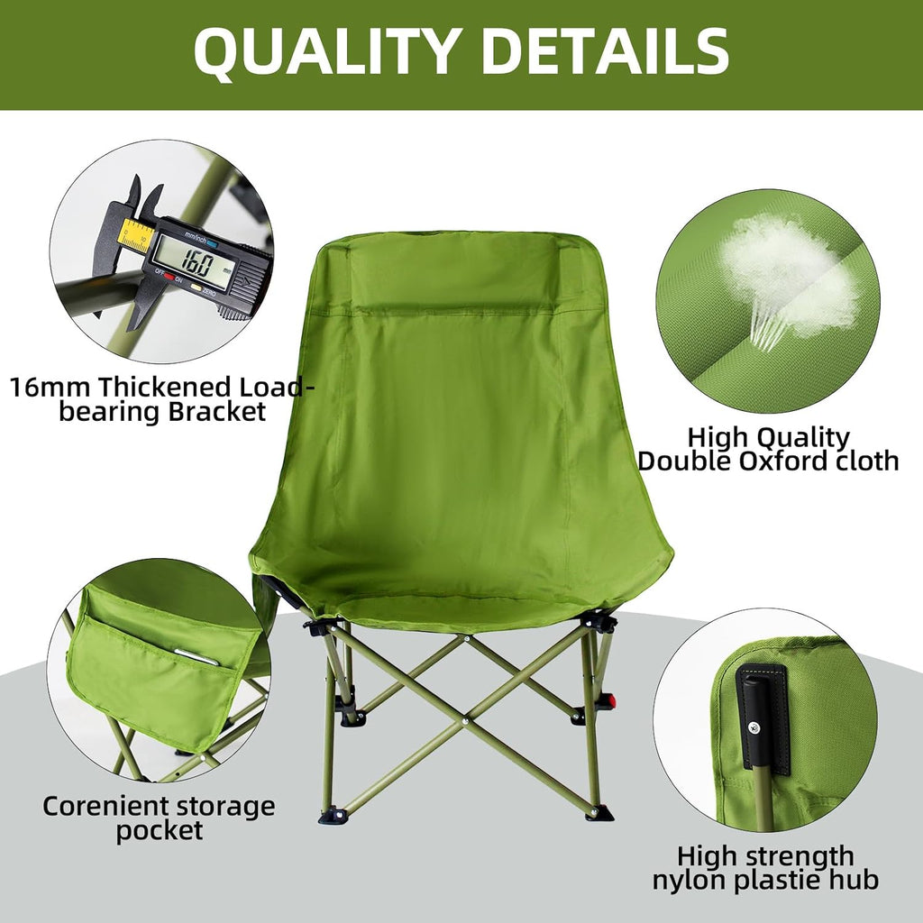 Camping Chairs for Adults, Beach Chairs for Adults, Lawn Chairs with Adjustable Backrest Suitable for Patio/Fishing/Beach/Camp, Includes A Storage Bag (Green)
