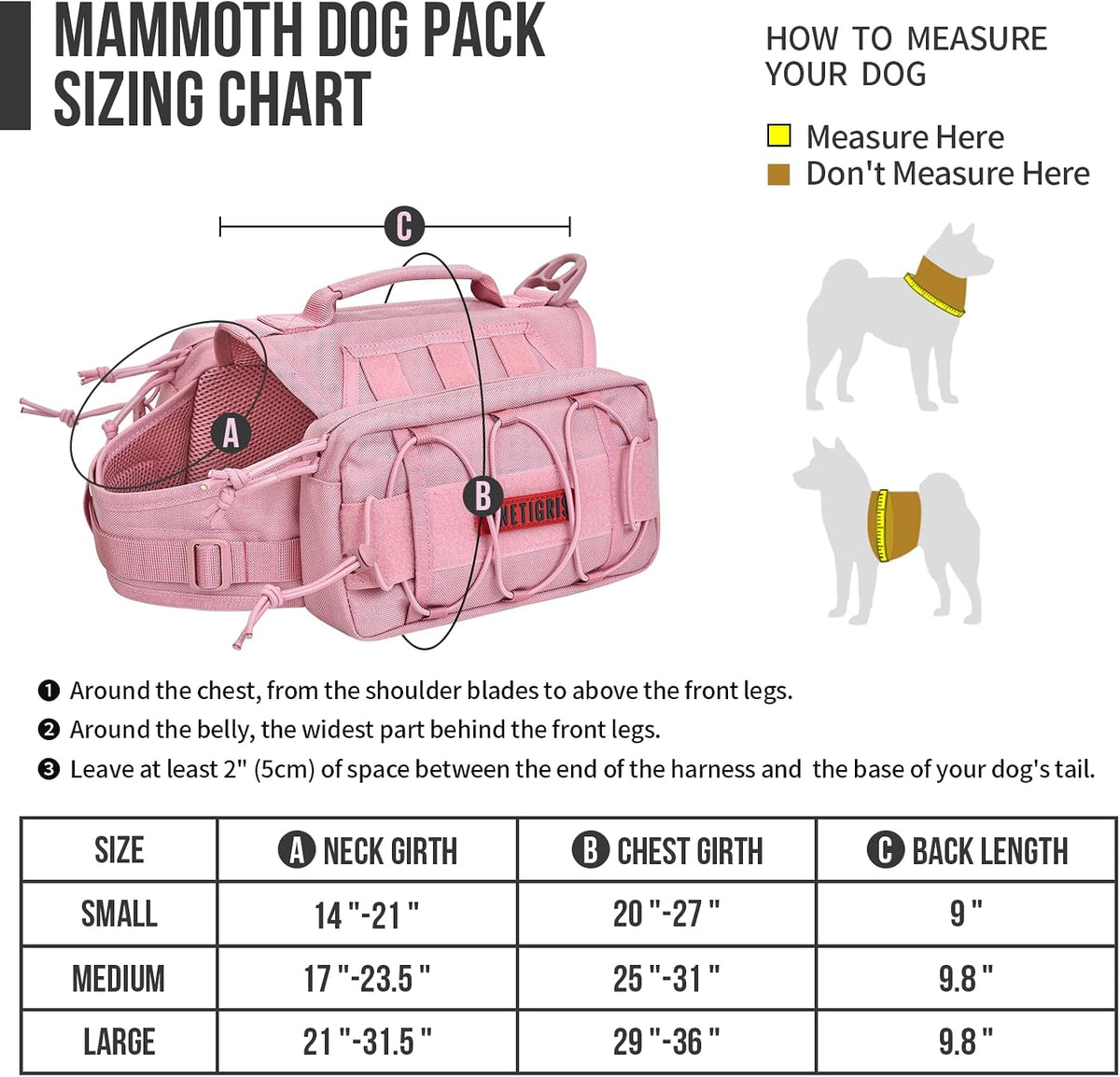 ONETIGRIS Dog Backpack for Medium & Large Dogs, Nylon Backpack for Dogs Tactical Pet Backpack with Side Pockets for Hiking Walking Training Running (Pink, Medium)