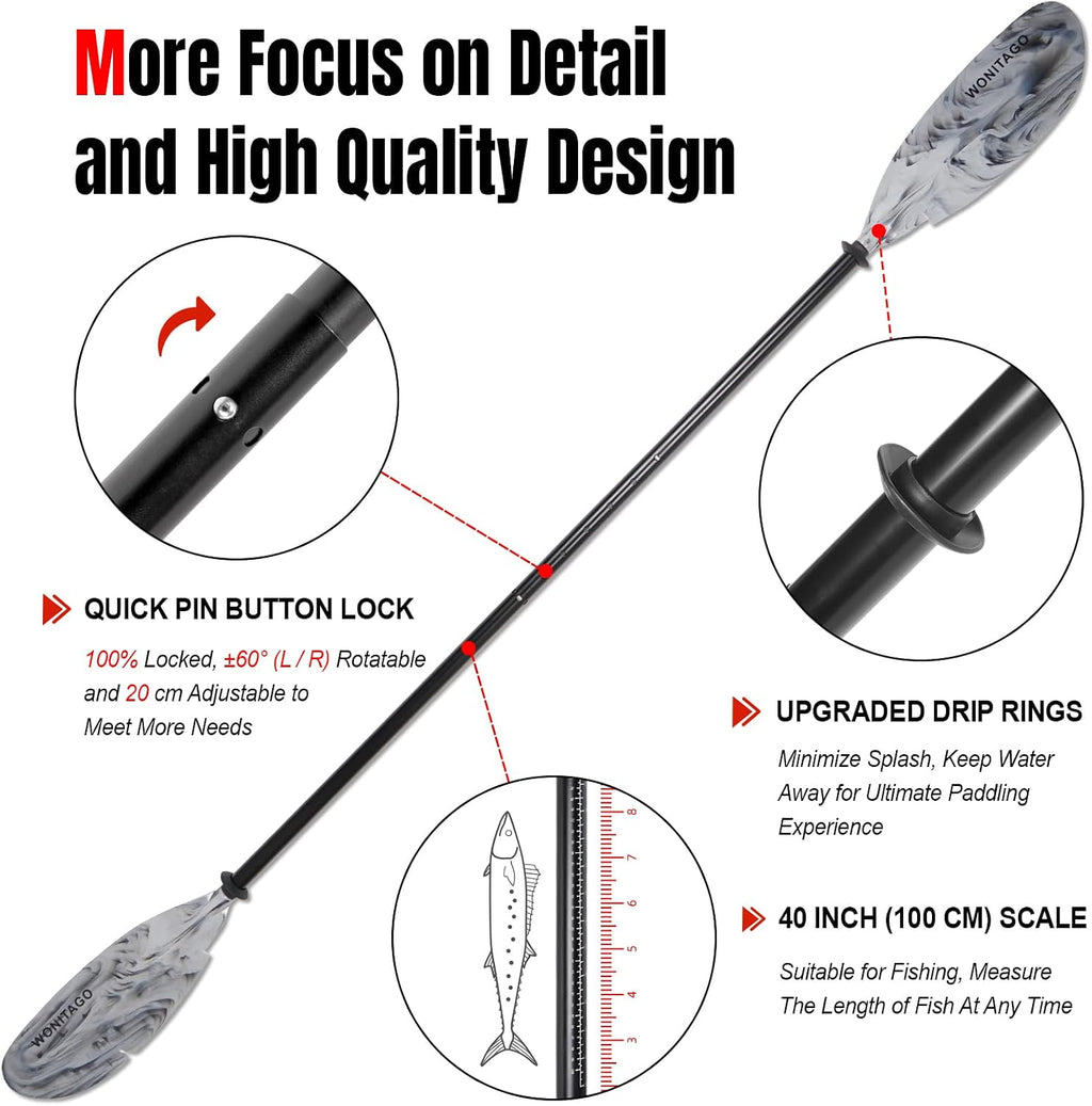 Angler Kayak Paddle Adjustable Fishing Kayak Oar with Paddle Leash