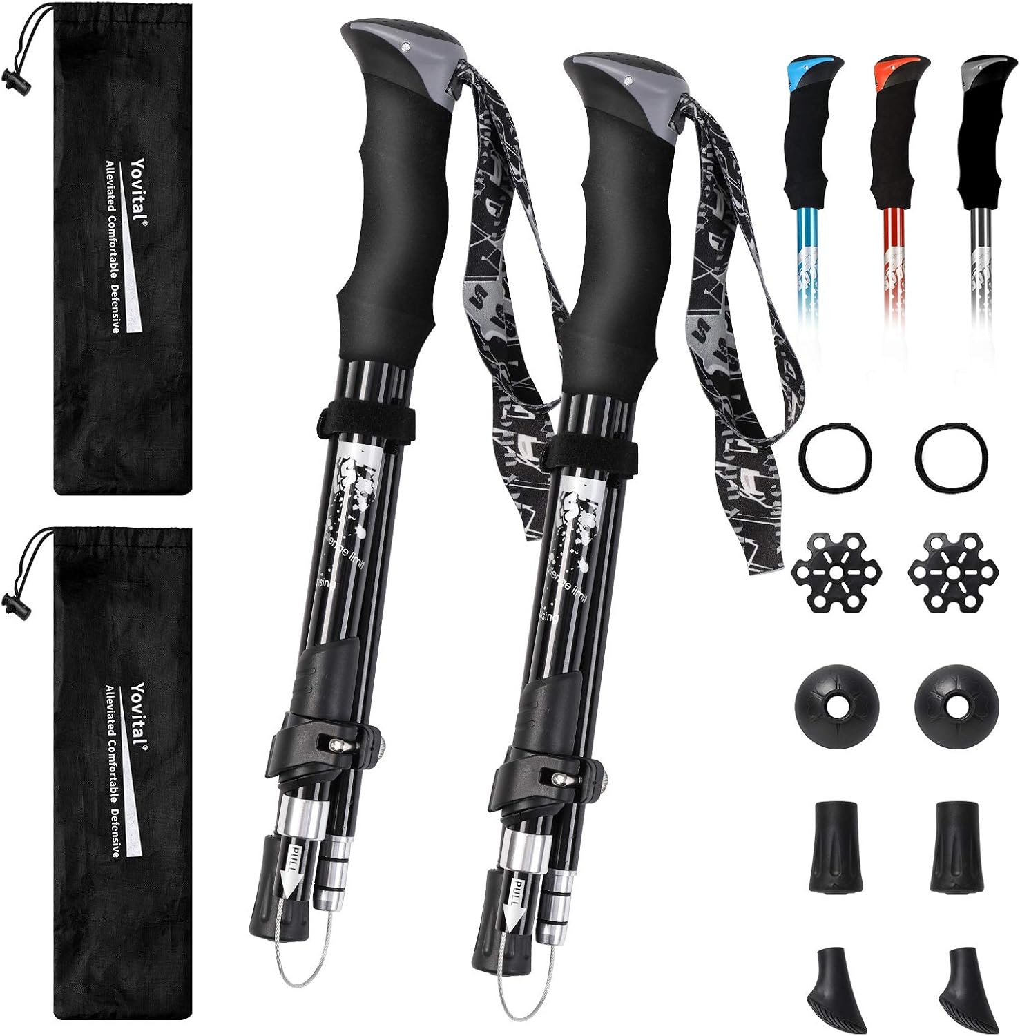 Trekking Poles Collapsible Hiking Poles - Lightweight Aircraft-Grade Aluminum Adjustable Hiking Sticks with Quick Lock System, Ultralight Walking Sticks for Women, Men & Seniors