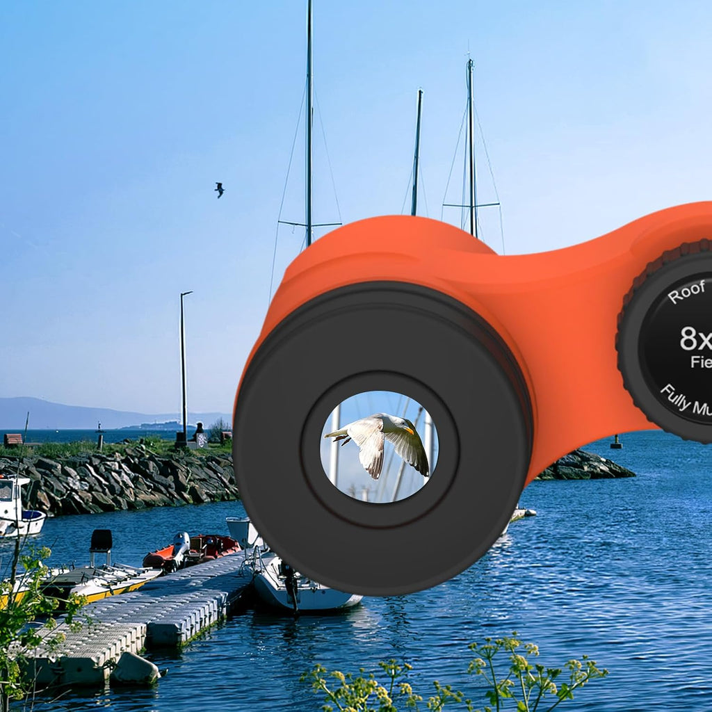 8x21 Compact Binoculars for Adults and Kids, Lightweight Pocket BAK4 Prism FMC Lens, Waterproof Shockproof for Bird Watching Travel Camping Concerts Hiking (Orange)