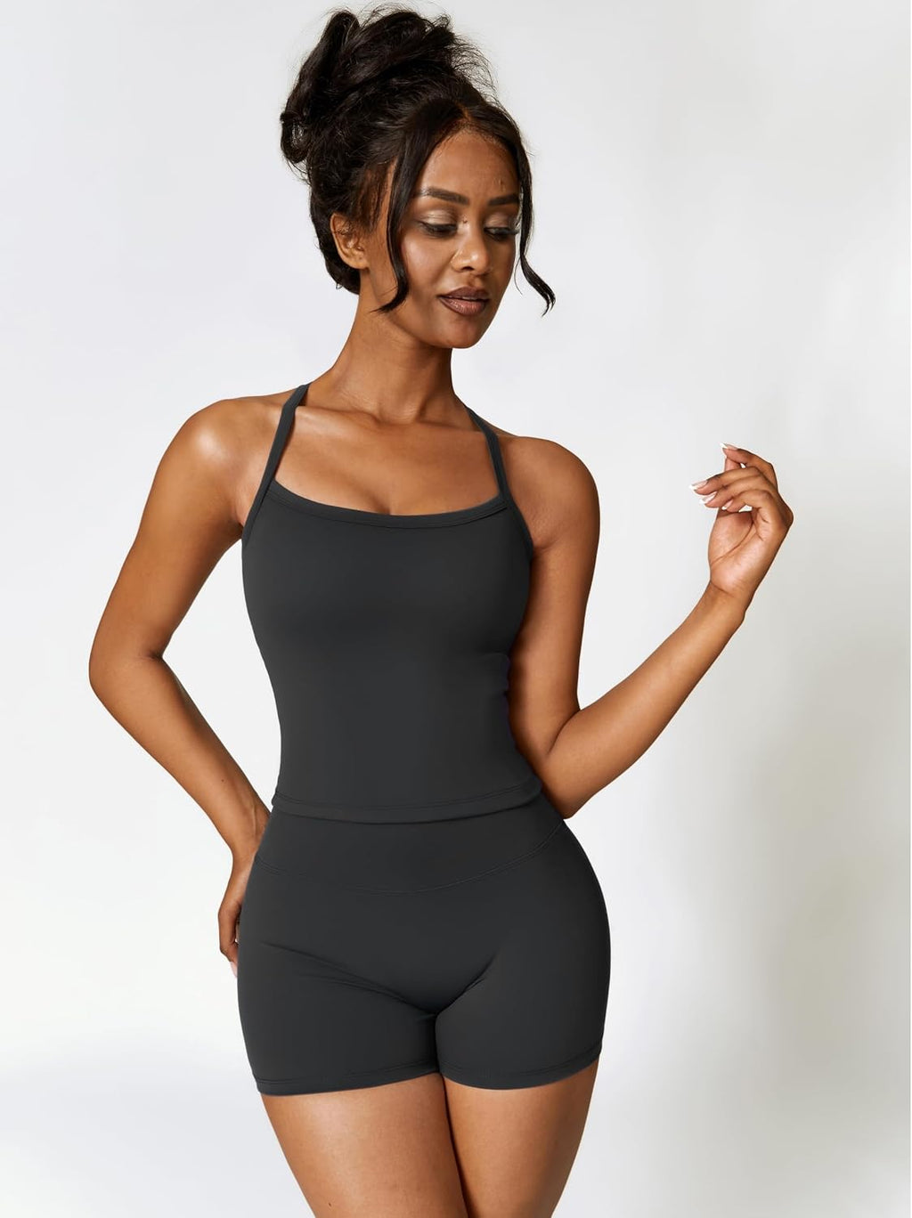 ABOCIW 2 Pieces Workout Sets for Women, Cross Back Tank Top Matching High Waist Biker Shorts, Gym Yoga Pilates Outfits