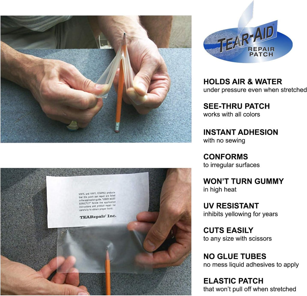 Tear-Aid Vinyl Seat Repair Kit, Type B Clear Patch for Vinyl and Vinyl-Coated Materials, Works On Cars, Motorcycles, Jetski, Boats & More, Blue Box