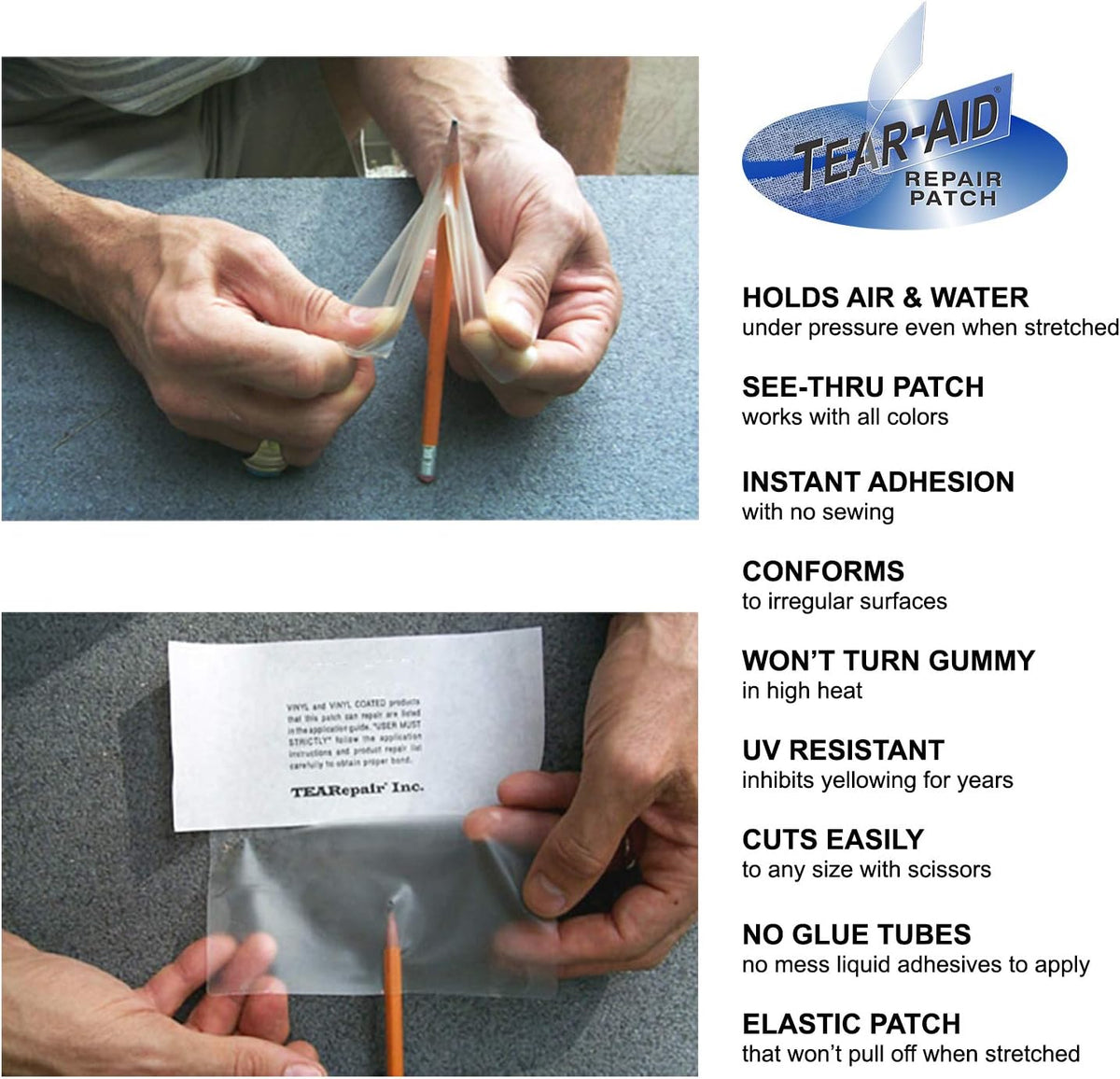 Tear-Aid Vinyl Seat Repair Kit, Type B Clear Patch for Vinyl and Vinyl-Coated Materials, Works On Cars, Motorcycles, Jetski, Boats & More, Blue Box