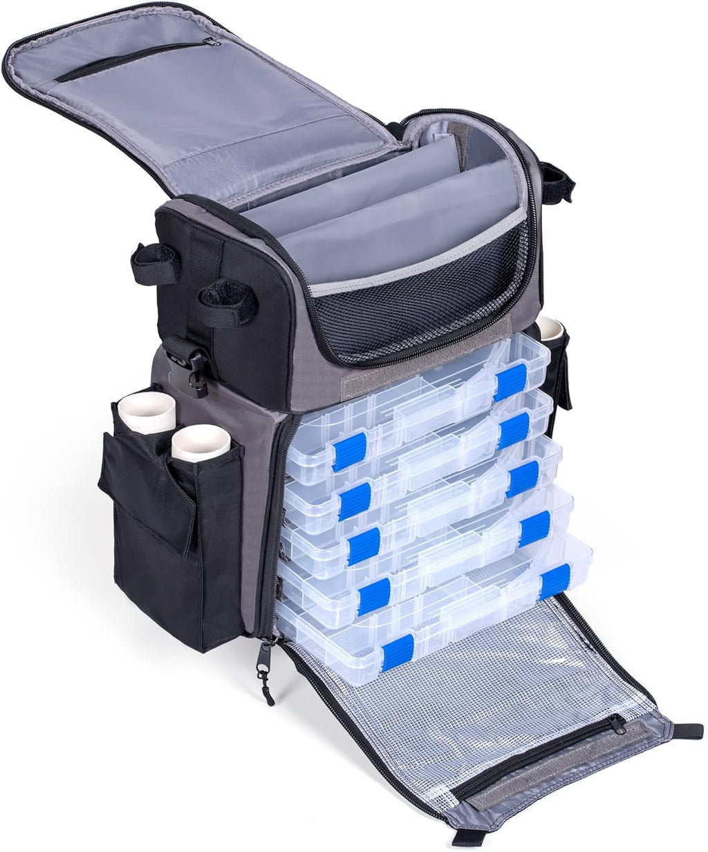 Calissa Offshore Rolling Fishing Tackle Box with Wheels, Waterproof Fishing Backpack with Rod Holders Storage Bag Roller