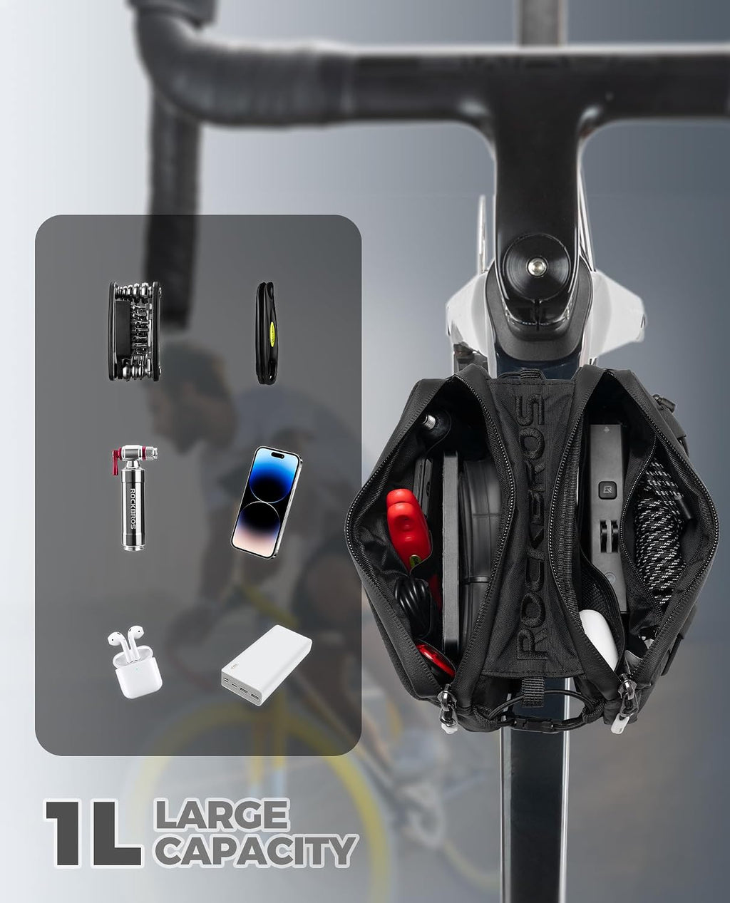 ROCKBROS Bike Bag 1L Dual-Purpose Top Tube Cycling Bag