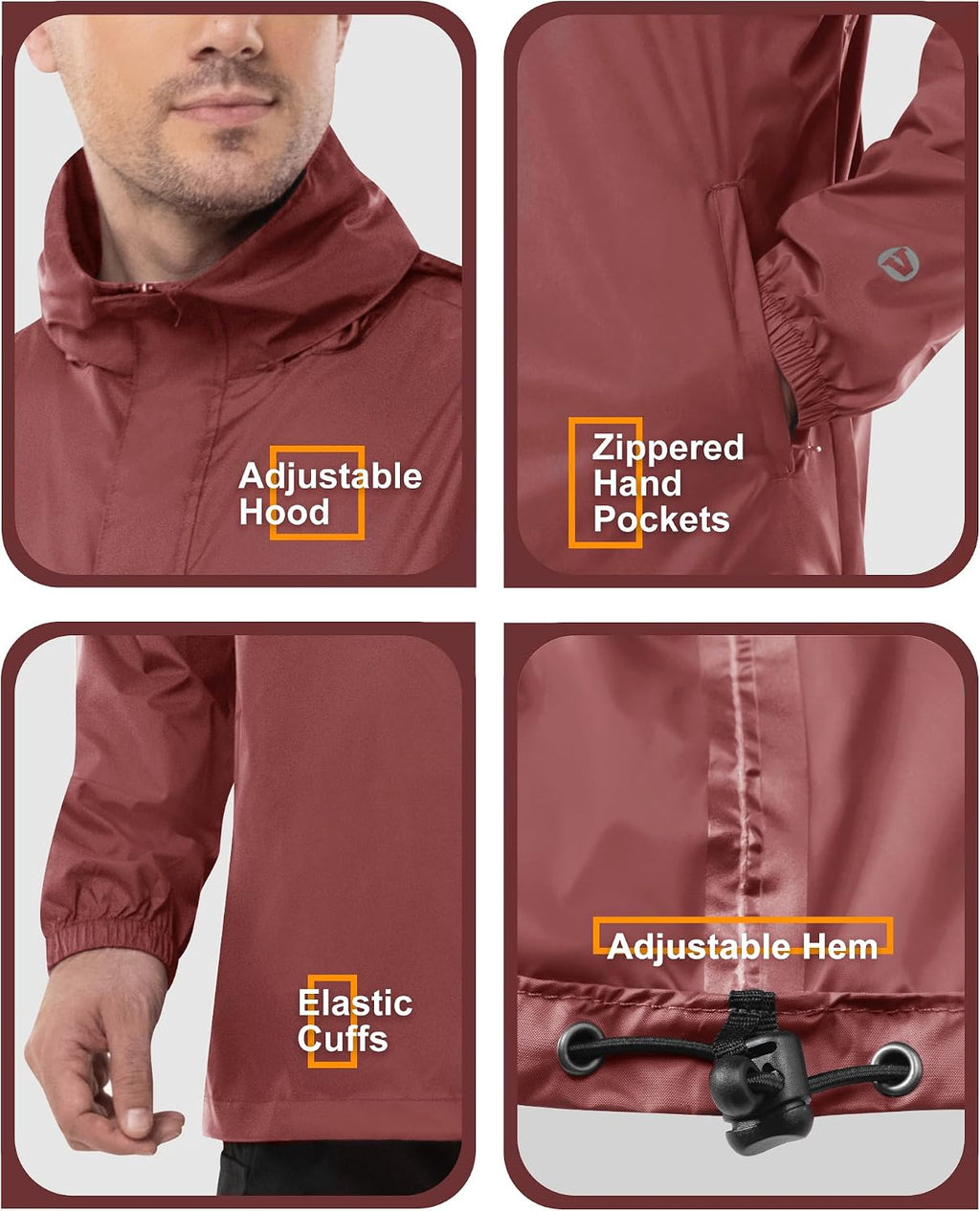 Outdoor Ventures Men's Rain Jacket Waterproof Lightweight Packable Pullover
