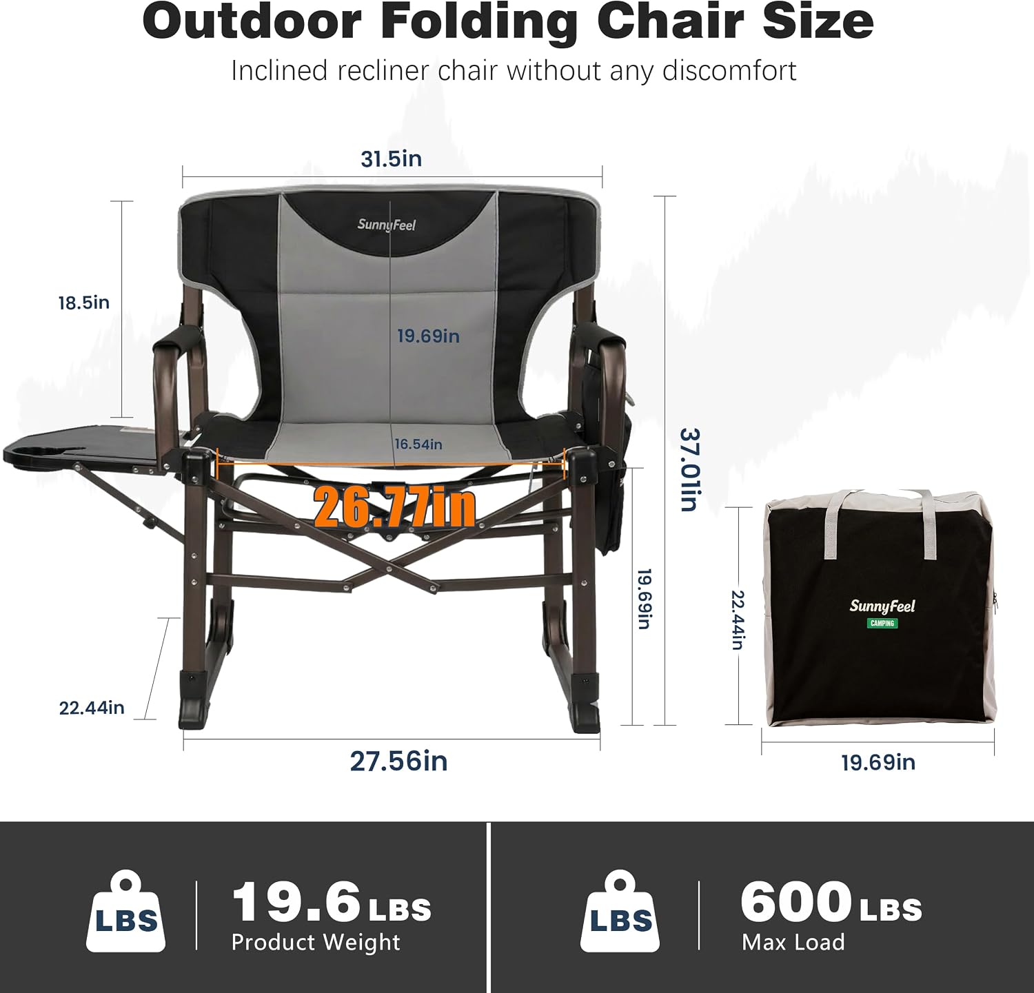 SUNNYFEEL Oversized Camping Directors Chair for Adults with Side Table