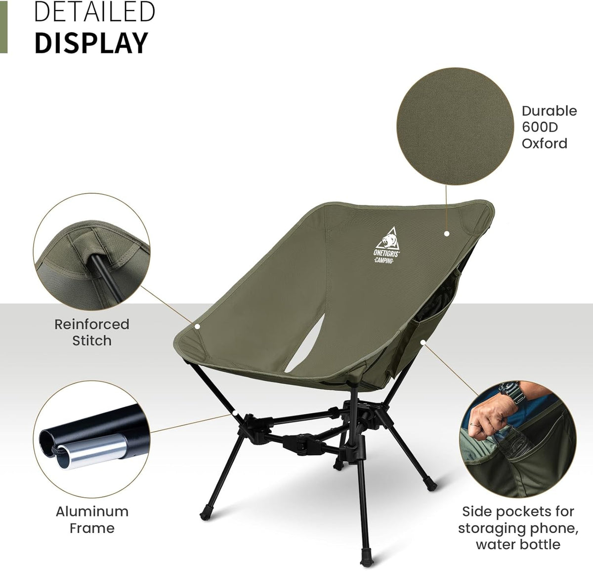 ONETIGRIS Tigerblade Camping Chair, Lightweight Folding Backpacking Hiking Chair, Compact Portable 330 lbs Capacity