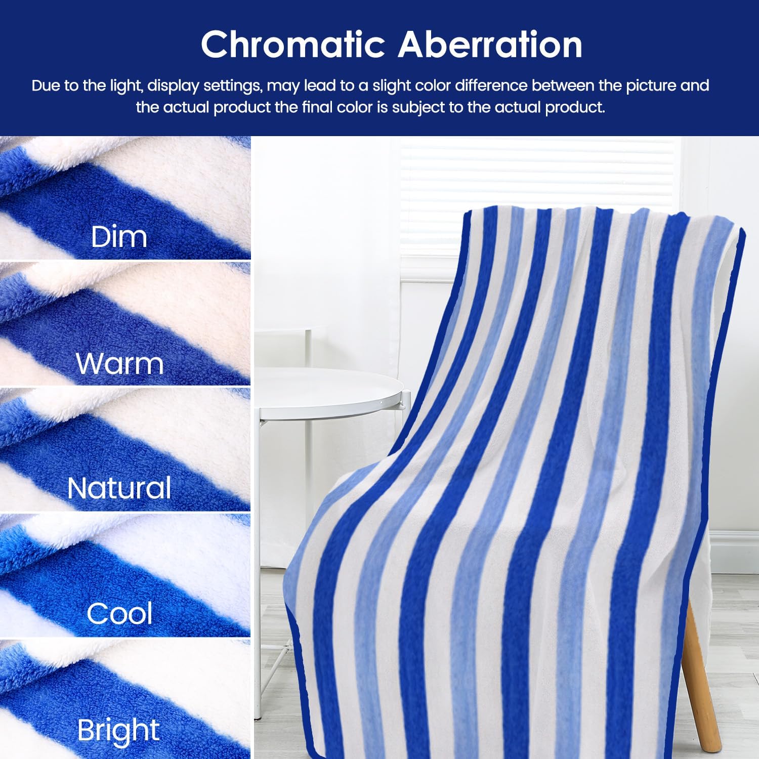 JML Bath Towels Set, 2 Pack, 30" x 60", Cabana Stripe Blue
