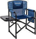SereneLife Portable Director Chair, Folding Camping Chair with Side Table, Cup Holder & Padded Wide Armrest, 600D Weather-Resistant Fabric, Steel Frame, Carry Bag for Adults, Picnic, Blue Camouflage