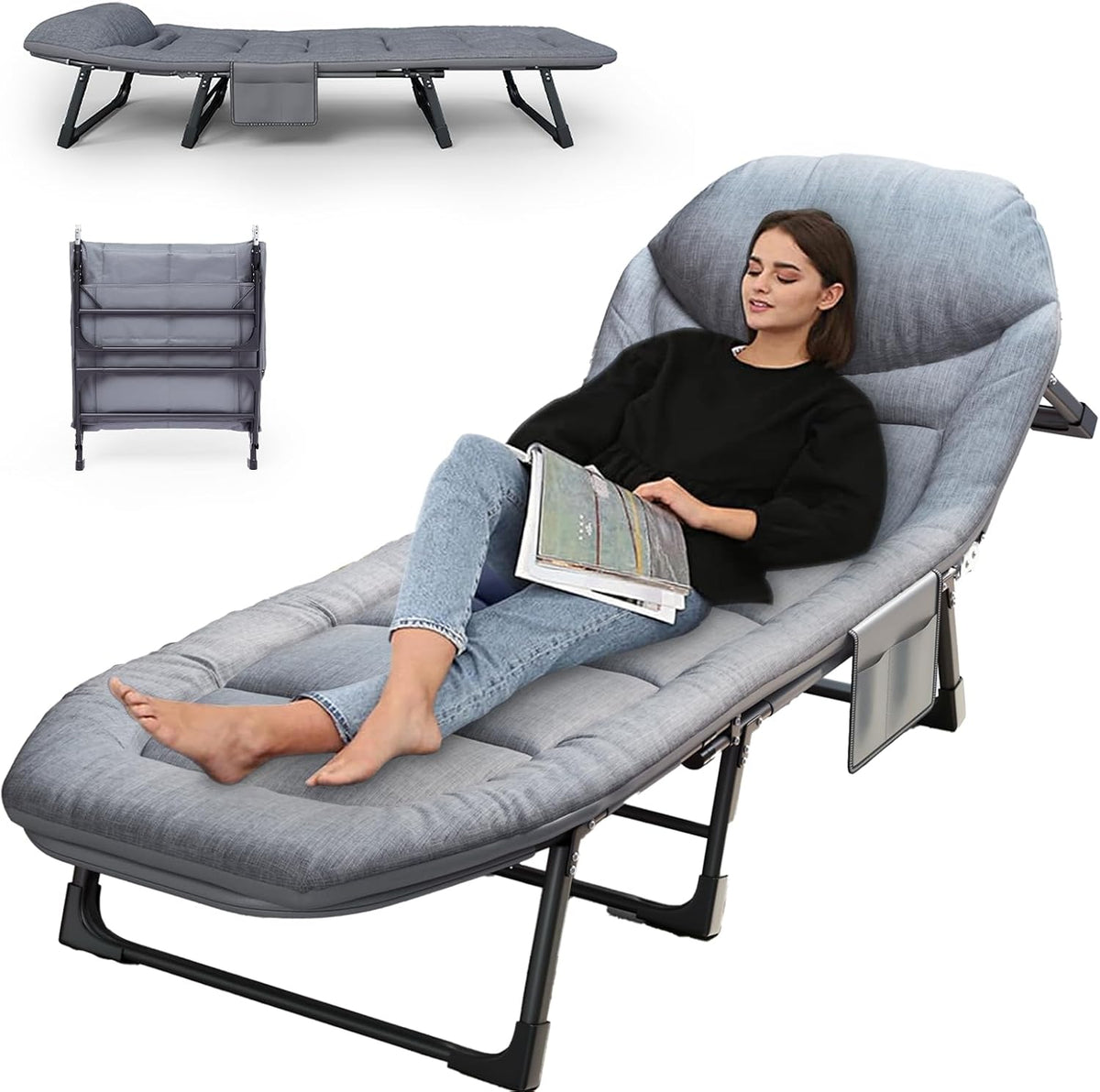 Adjustable Folding Camping Cot with Mattress(L''70in)