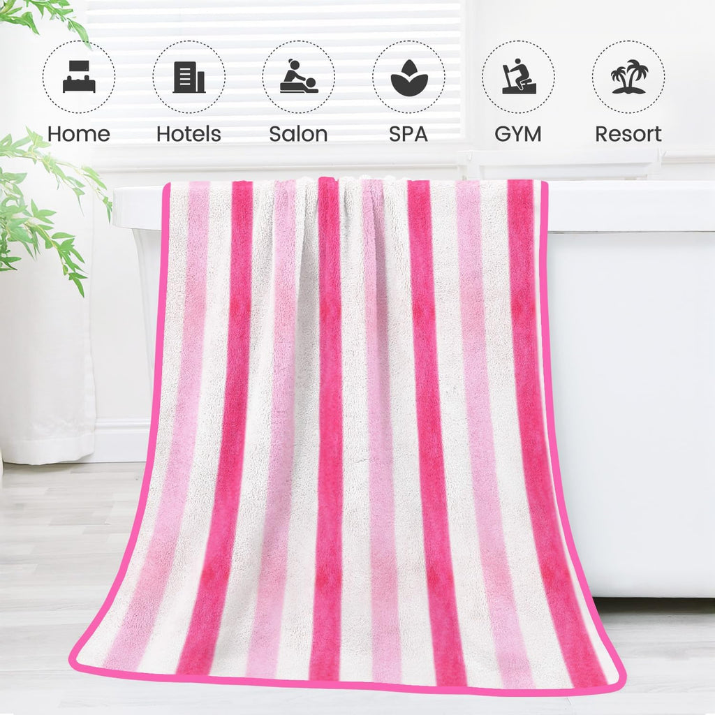 JML Microfiber Bath Towels, 2 Pack, 30" x 60", Cabana Stripe Pink