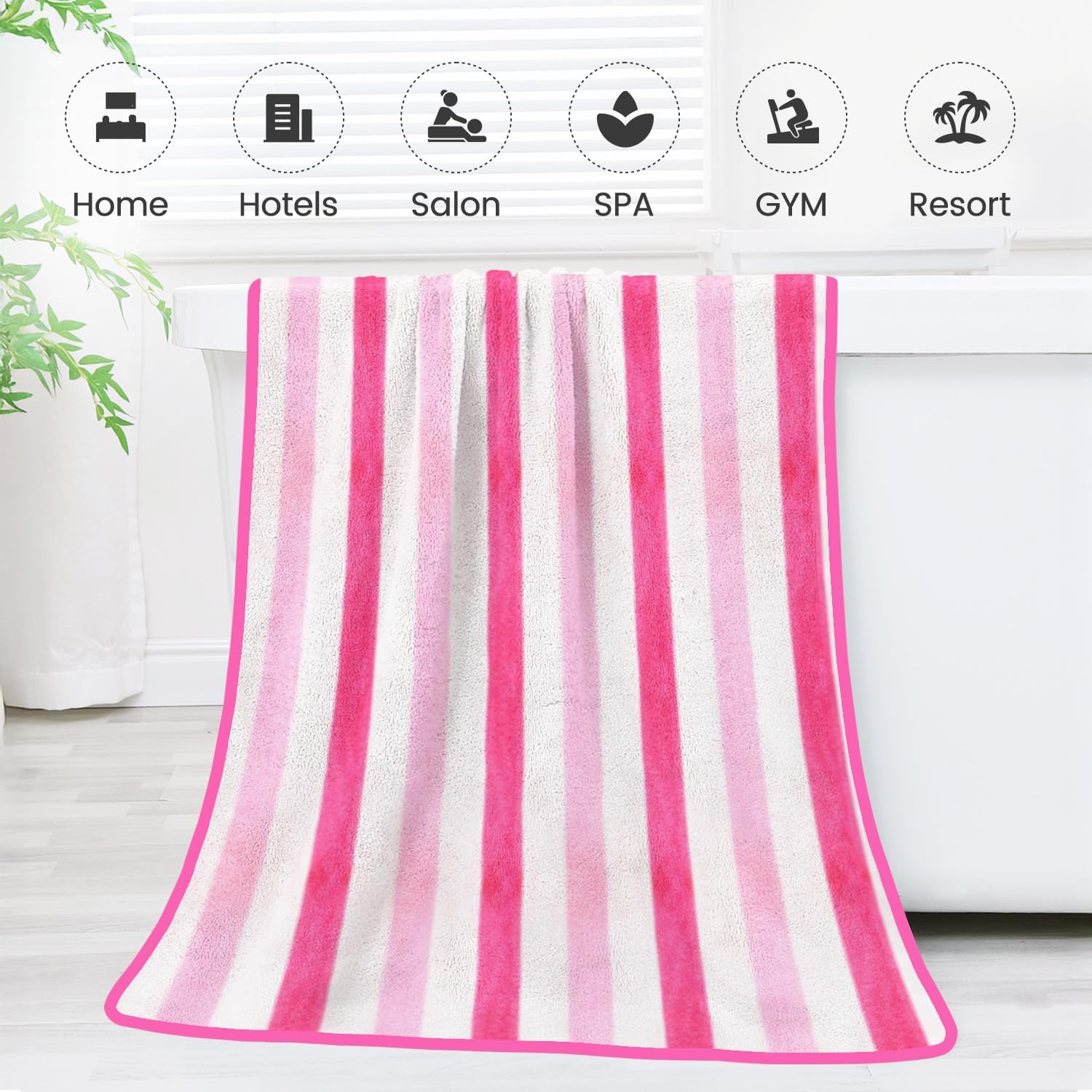 JML Microfiber Bath Towels, 2 Pack, 30" x 60", Cabana Stripe Pink