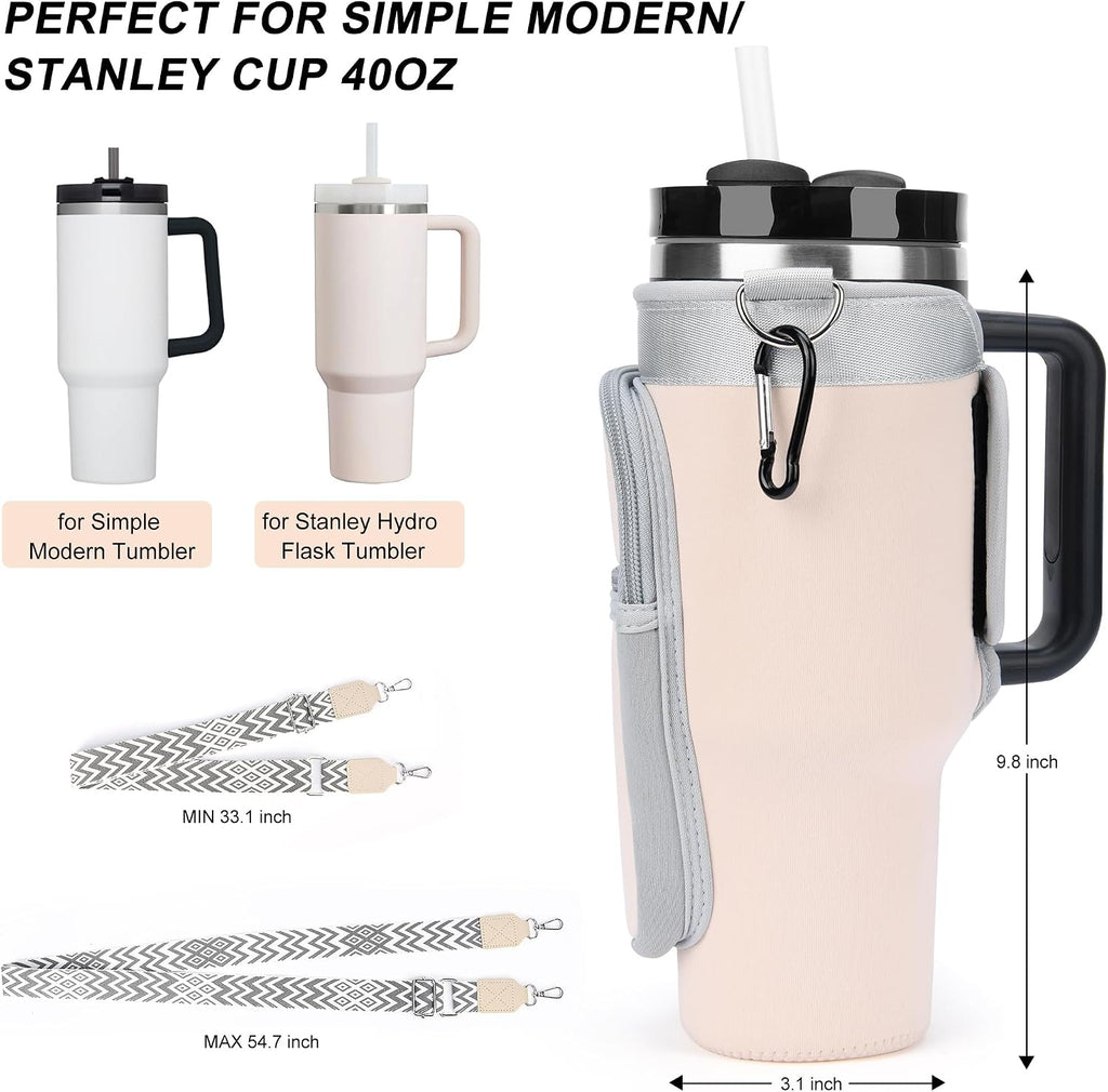 Water Bottle Carrier Bag with Canvas Shoulder Strap for Stanley 40 oz Tumbler with Handle, Water Bottle Holder Pouch with 6.7'' Phone Pocket for Stanley Cup Accessories, Birthday Gifts for Men Women